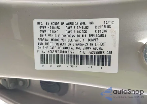 2013 Honda Accord Lx from USA, damaged, VIN 1HGCR2F35DA048725